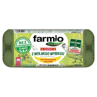 Farmio Jaja z wolnego wybiegu od kur karmionych paszą wolną od GMO M 10 sztuk - 0