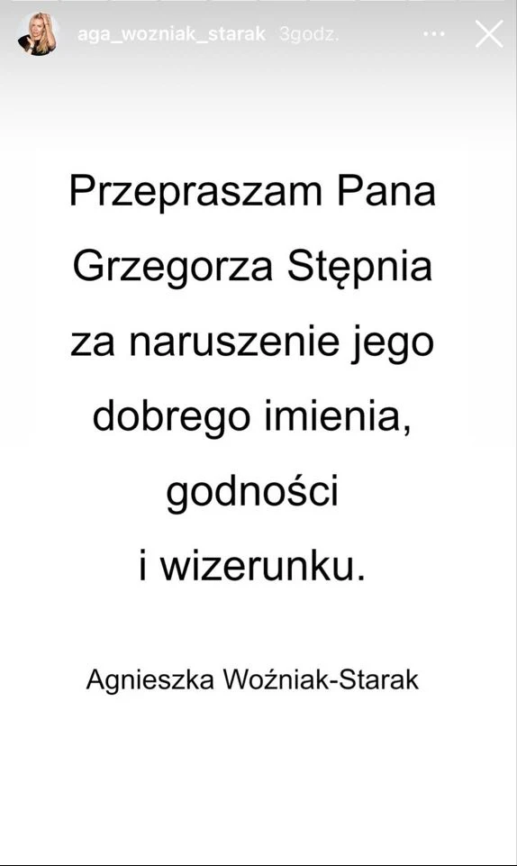 Agnieszka Woźniak-Starak opublikowała przeprosiny Agnieszka Woźniak-Starak opublikowała przeprosiny