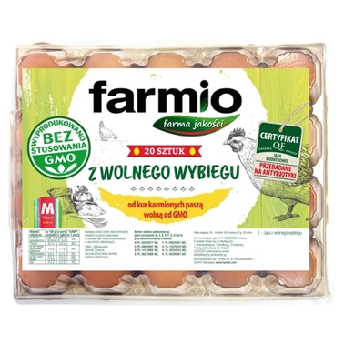 Farmio Jaja z wolnego wybiegu od kur karmionych paszą wolną od GMO M 20 sztuk - 0