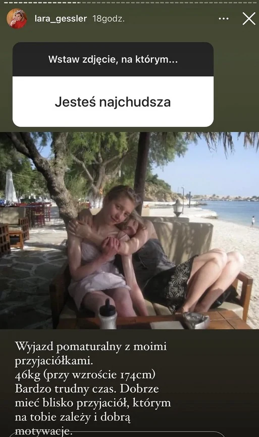 Zdjęcie opublikowane zostało na Instastories Lary Gessler Zdjęcie opublikowane zostało na Instastories Lary Gessler
