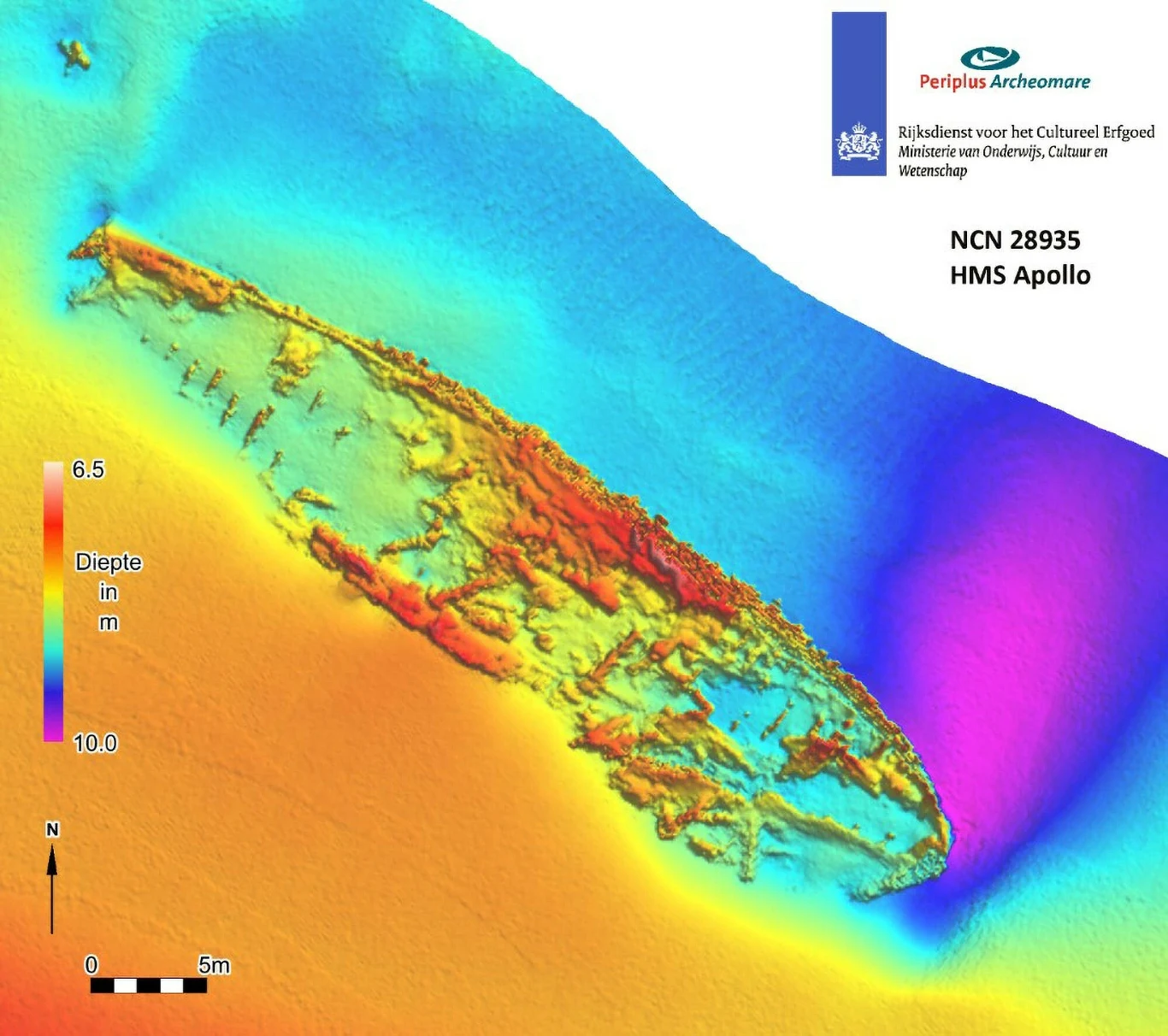 Późnym popołudniem załoga „Apolla” dostrzegła pruski statek handlowy. Zaczęli wzywać pomoc. Po negocjacjach pruski kapitan pruski zgodził się, za odpowiednią opłatą, wyrzucić większość ładunku wina i zabrać 250 marynarzy z „Apolla” z powrotem do Anglii. Pozostali członkowie załogi weszli na pokład kutra „Apolla” i ruszyli do portu na własną rękę. Fregata pozostawiona sama sobie, zatonęła.