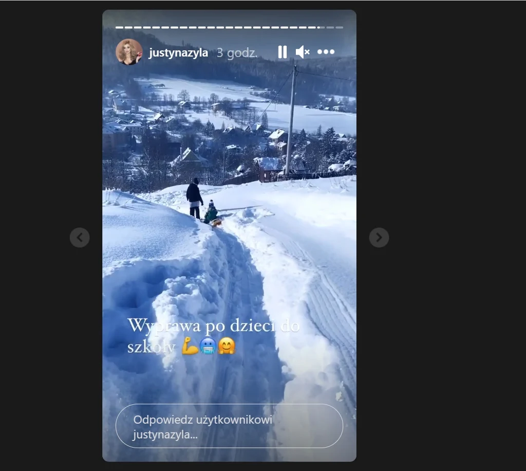 Justyna relację z drogi po dzieci do szkoły zamieściła na swoim InstaStories Justyna relację z drogi po dzieci do szkoły zamieściła na swoim InstaStories