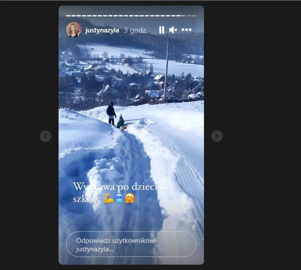 Justyna relację z drogi po dzieci do szkoły zamieściła na swoim InstaStories