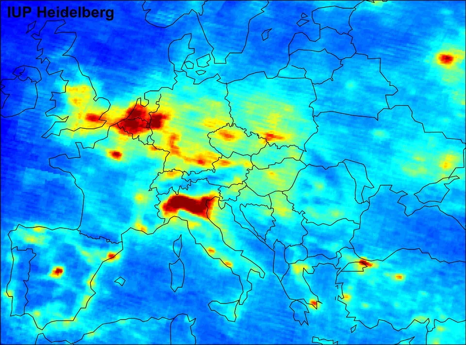 Poziom dwutlenek azotu - mapa przygotowana przez Europejską Agencję Kosmiczną. Fot. ESA