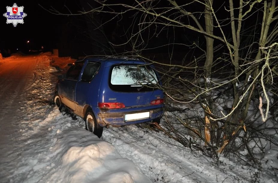 Samochód przejechał przez przydrożne krzaki i zatrzymał się na poboczu