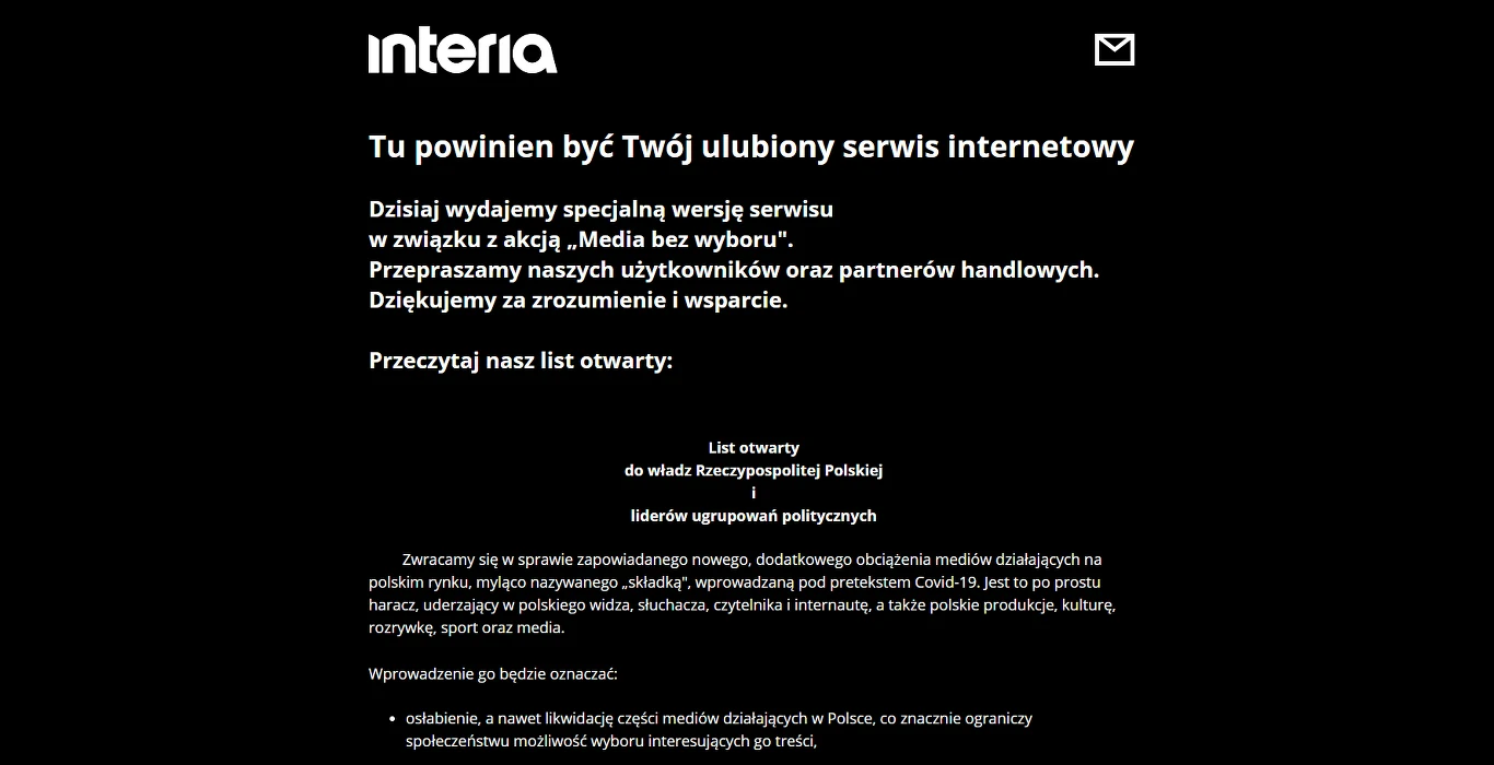 Tak wyglądała strona główna Interii 10 lutego 2021 r.
