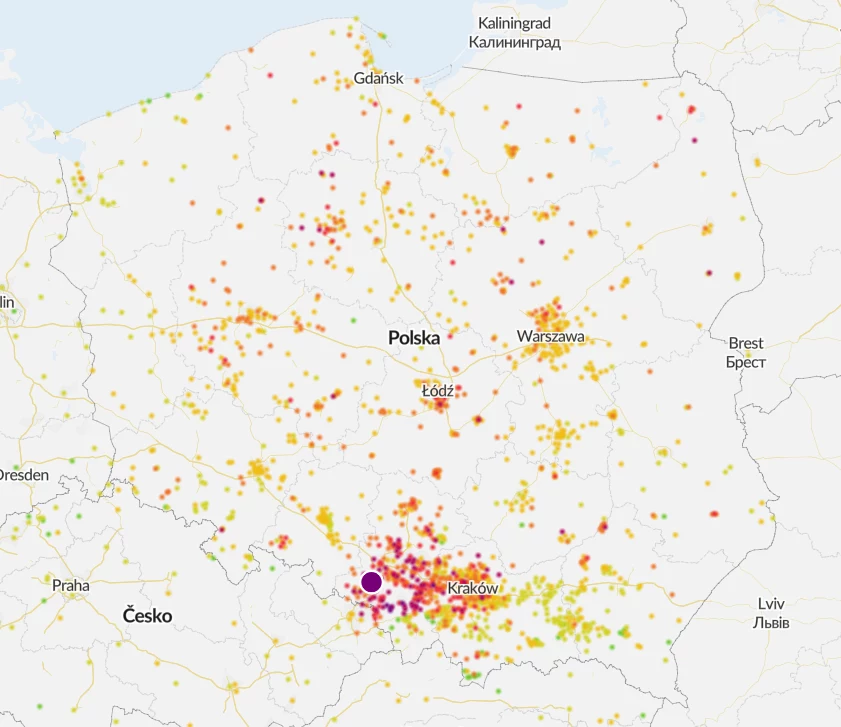 Stan powietrza w Polsce na godz. 08:30 Stan powietrza w Polsce na godz. 08:30