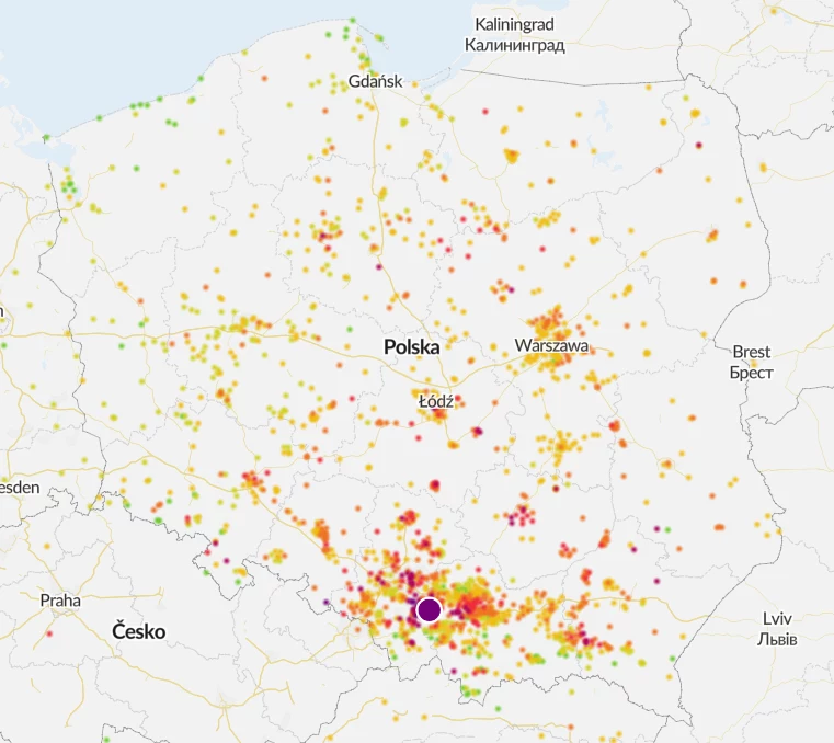 Stan powietrza w Polsce na godz. 8:30 Stan powietrza w Polsce na godz. 8:30