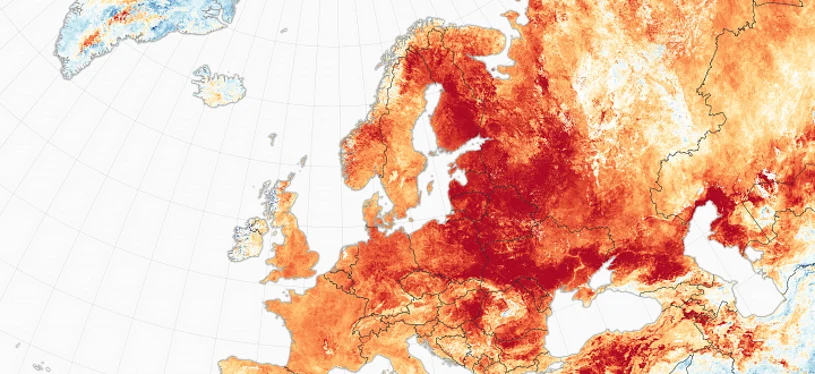 Anomalie pogodowe w Europie - mapa przygotowana przez NASA