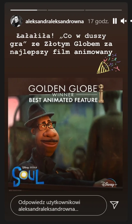 Screen pochodzący z InstaStory Oli Kwaśniewskiej - https://www.instagram.com/aleksandraleksandrowna/?hl=pl 