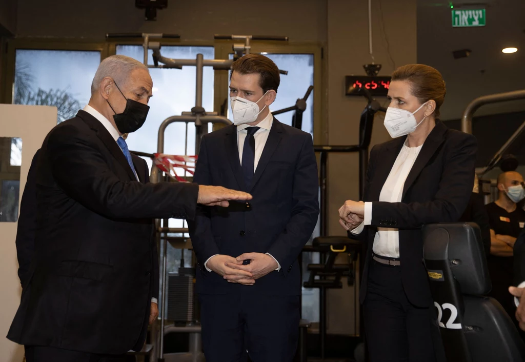 Od prawej: Mette Frederiksen, Sebastian Kurz i Benjamin Netanjahu