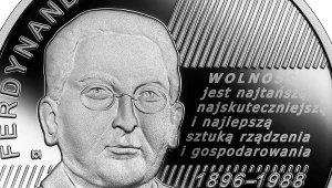 Moneta kolekcjonerska NBP: Wielcy polscy ekonomiści - Ferdynand Zweig, 10 zł, detal rewersu