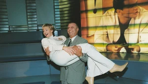 Martyna Wojciechowska z Januszem Dzięciołem podczas pierwszej edycji "Big Brothera"