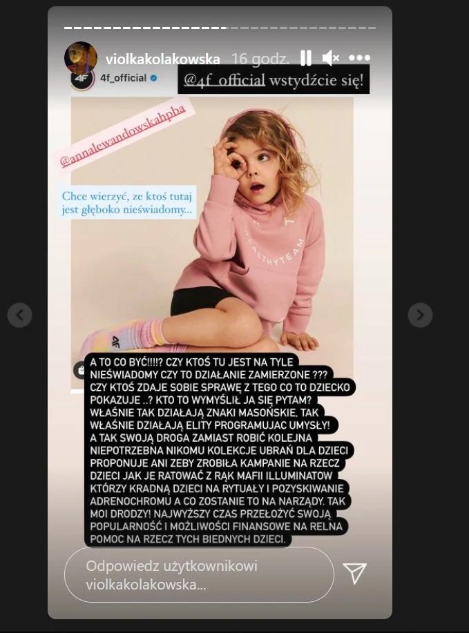 Tym razem Viola ma kilka rad dla Anny Lewandowskiej (Screen:instagram.com/violkakolakowska) Tym razem Viola ma kilka rad dla Anny Lewandowskiej (Screen:instagram.com/violkakolakowska)
