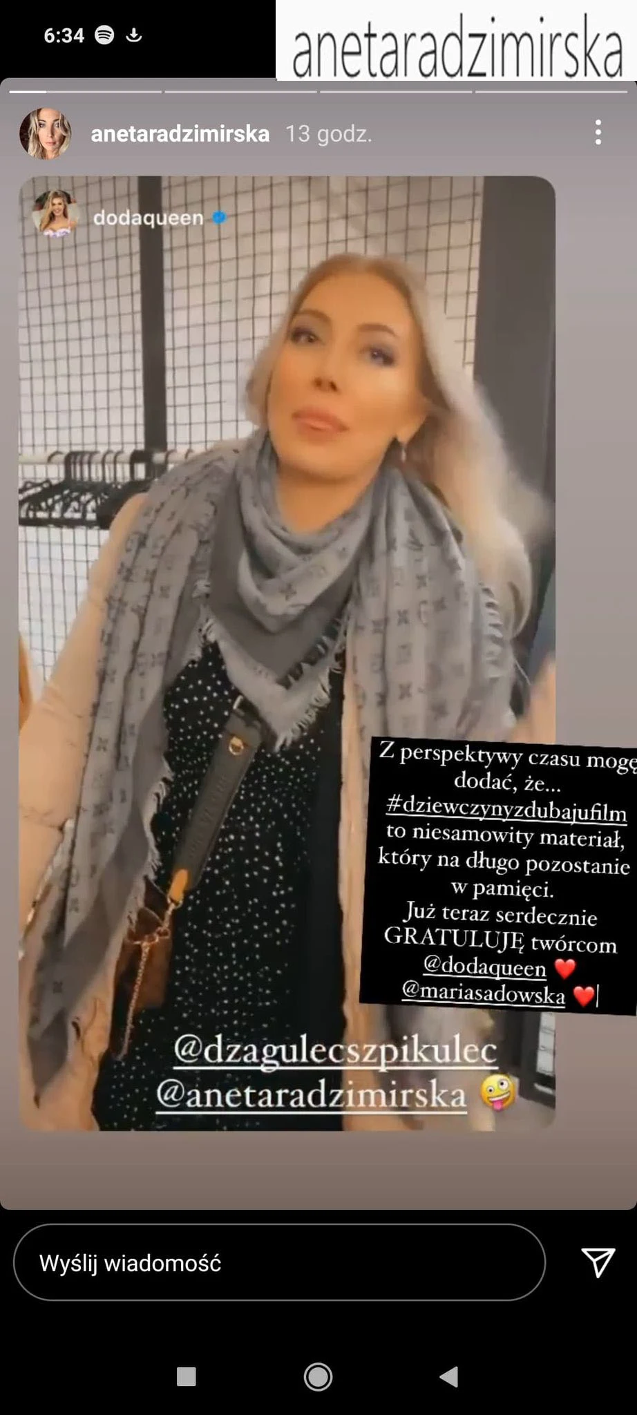 Screenshot z Insagrama @anetaradzimirska