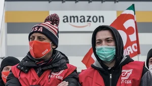 Protest przed centrum logistycznym Brandizzo Amazon w Turynie