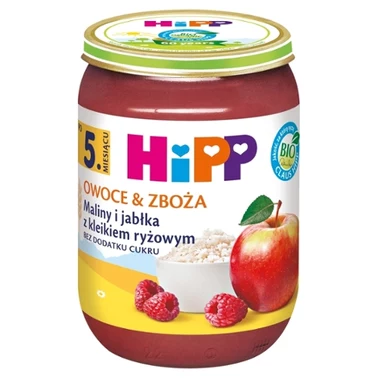 HiPP BIO Owoce & Zboża Maliny i jabłka z kleikiem ryżowym po 5. miesiącu 190 g - 2