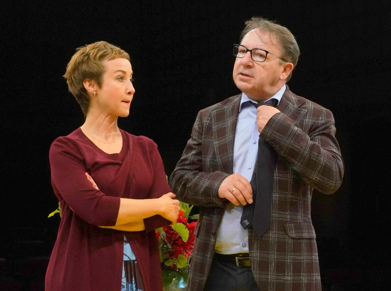 Gabriela Muskała i Zbyszek Zamachowski w spektaklu "Oszuści"