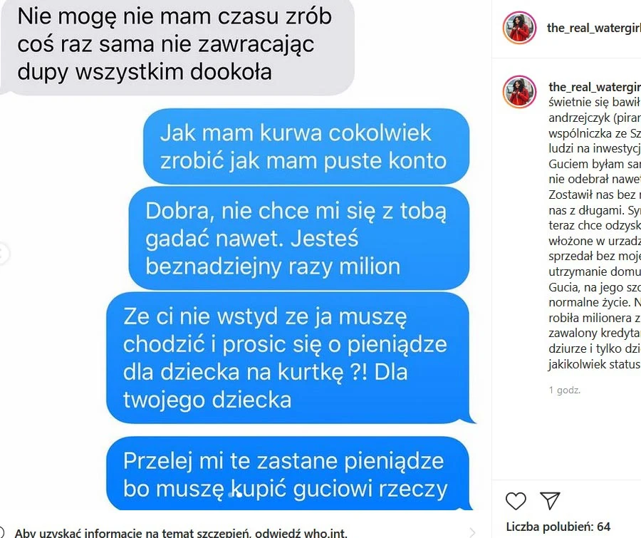 Dominika Zasiewska opublikowała treść smsów z rzekomym byłym partnerem