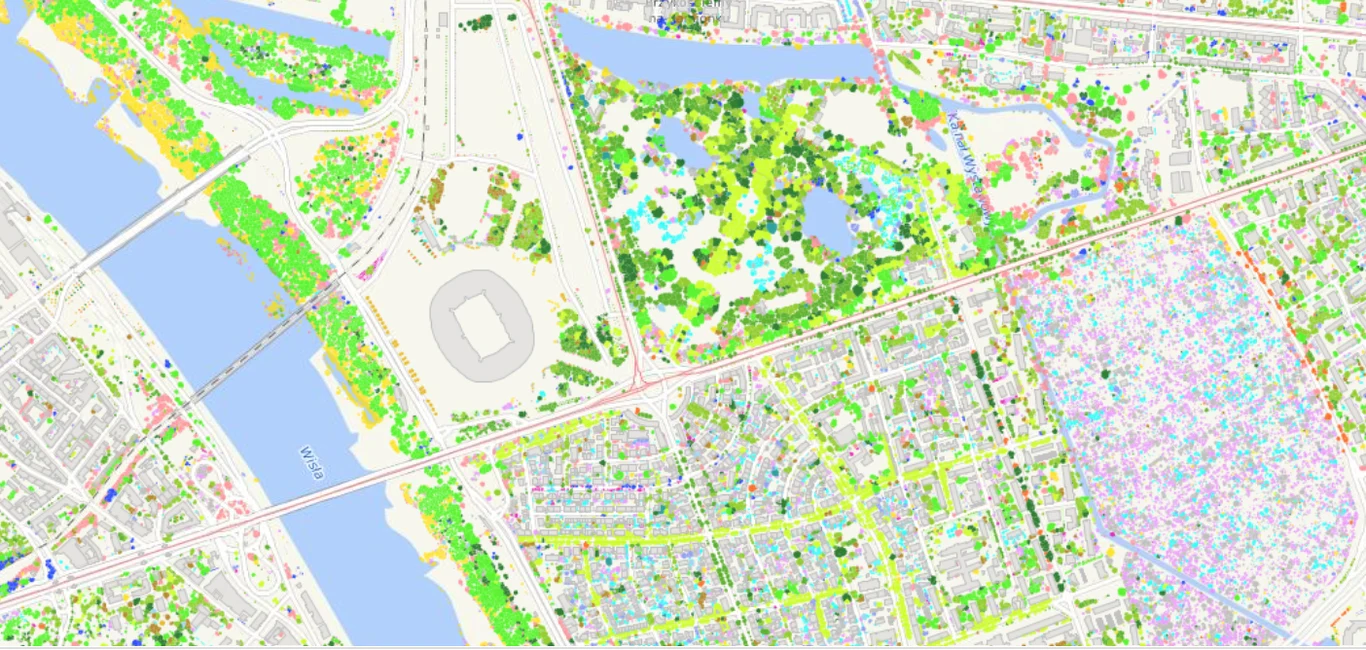 Mapa koron drzew w Warszawie. Mapa koron drzew w Warszawie.