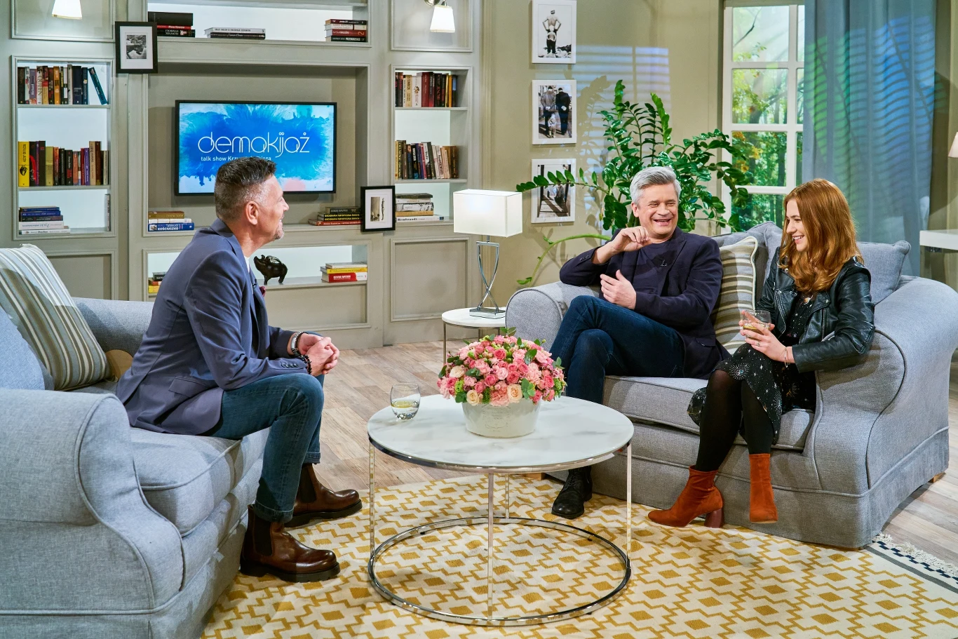 Piotr Grabowski z córką, Aleksandrą Grabowską rozmawiają z Krzysztofem Ibiszem w programie "Demakijaż"
