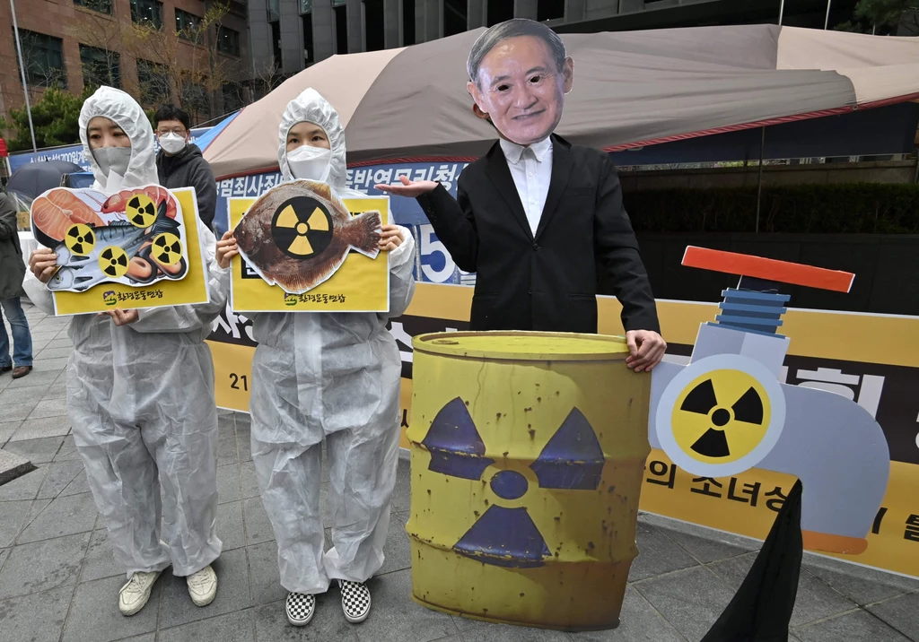 Protest w Seulu przeciwników decyzji japońskiego rządu dotyczącej uwolnienia skażonej wody z elektrowni w Fukushimie