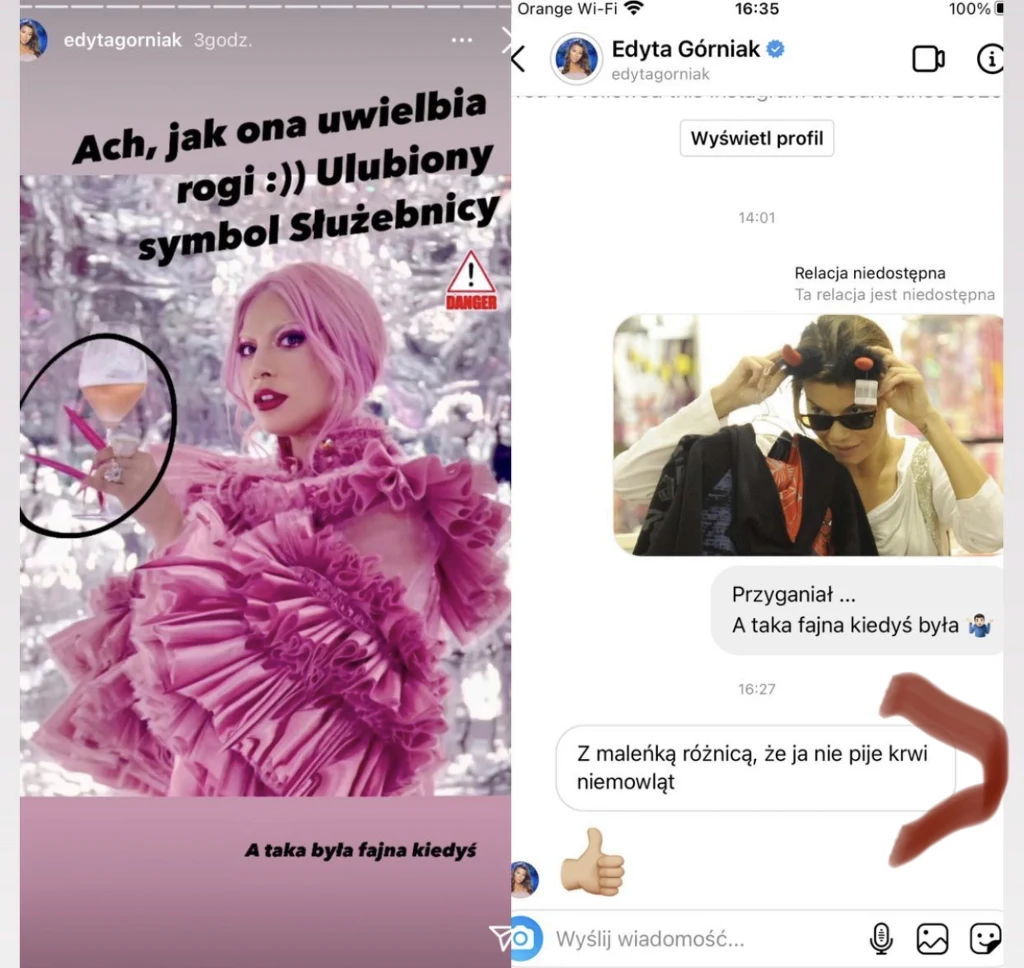 Screen od naszego informatora. Górniak wdała się w konwersację z jednym z internautów, sugerując, że Lady Gaga pije krew niemowląt... Screen od naszego informatora. Górniak wdała się w konwersację z jednym z internautów, sugerując, że Lady Gaga pije krew niemowląt...