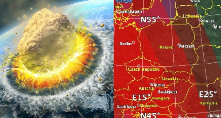 W symulacji NASA miejsce uderzenia do Europa - Polska znajduje się w strefie narażonej na wielkie zniszczenia. Fot. Picsel/NASA