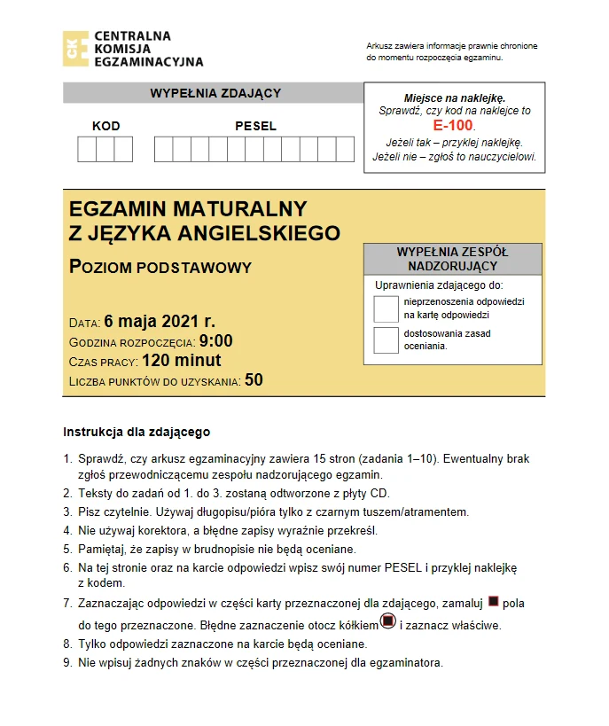 Matura 2021: Język angielski Matura 2021: Język angielski