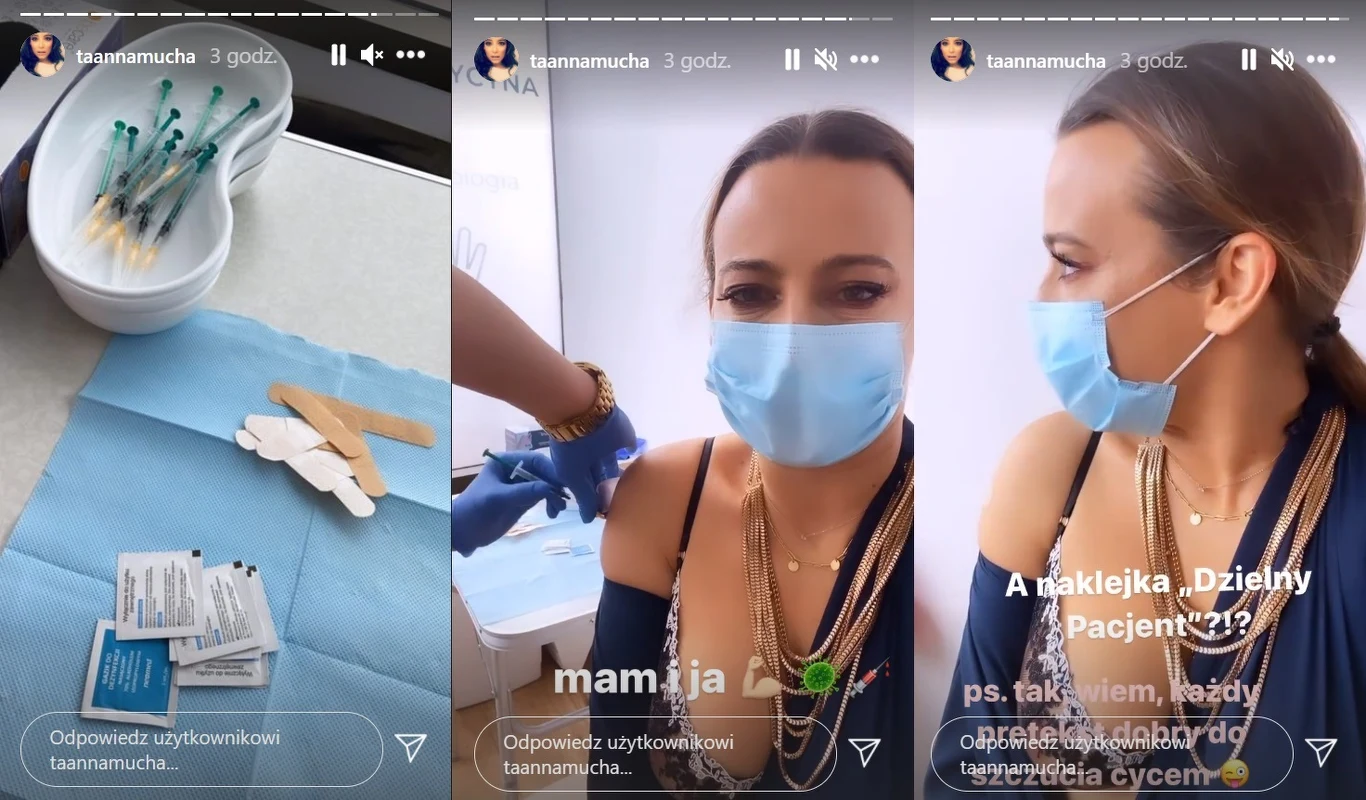 Anna Mucha podczas szczepienia /instagram.com/taannamucha/