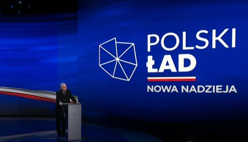 Prezes PIS Jarosław Kaczyński podczas prezentacji programu "Polski Ład"