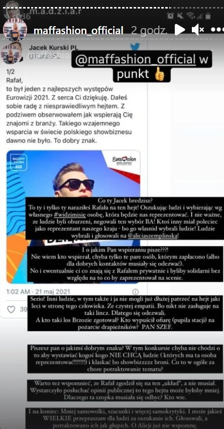 Maffashion dosadnie wypowiedziała się o wpisie Jacka Kurskiego fot. https://www.instagram.com/maffashion_official/