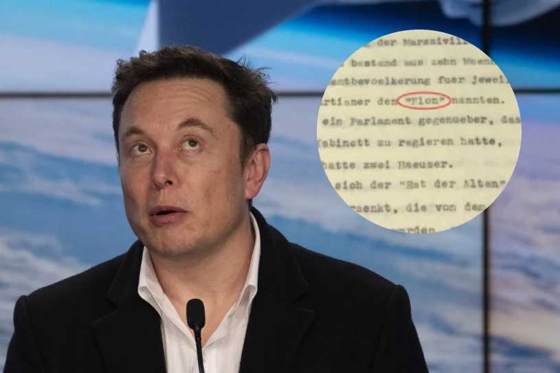 Elon Musk i fragment książki Von Brauna traktujący o "Elonie", kluczowym stanowisko na Marsie