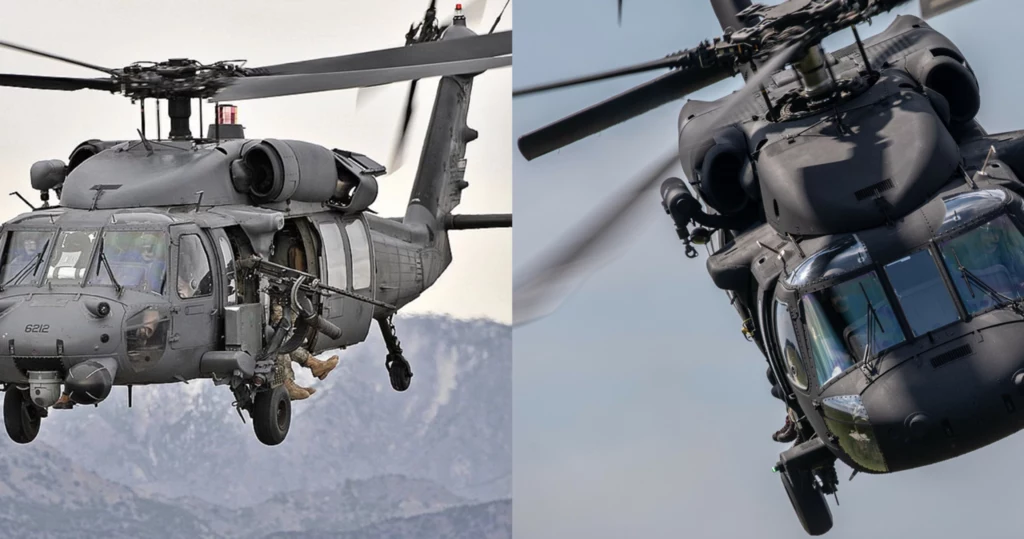 Dwa śmigłowce dla wojsk specjalnych. Po lewej amerykański HH-60G Pave Hawk. Po prawej polski S-70i Black Hawk. Różnice widać gołym okiem