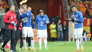 Trener Lecha Poznań Maciej Skorża i Barry Douglas oraz paulus Arajuuri