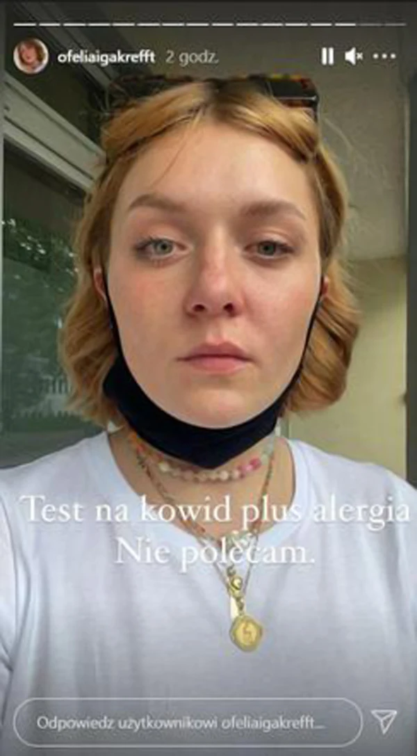 Iga Krefft po teście na koronawirusa (instagram.com/ofeliaigakrefft) Iga Krefft po teście na koronawirusa (instagram.com/ofeliaigakrefft)