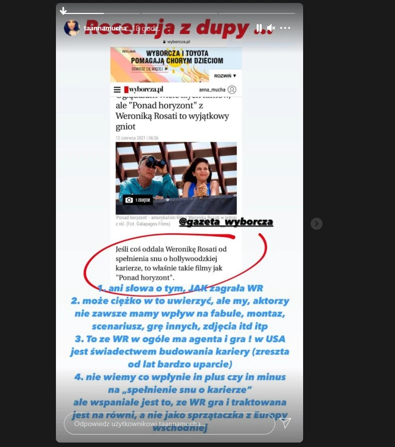 Anna stanęła w obronie Weroniki /instagram.com/taannamucha/ Anna stanęła w obronie Weroniki /instagram.com/taannamucha/