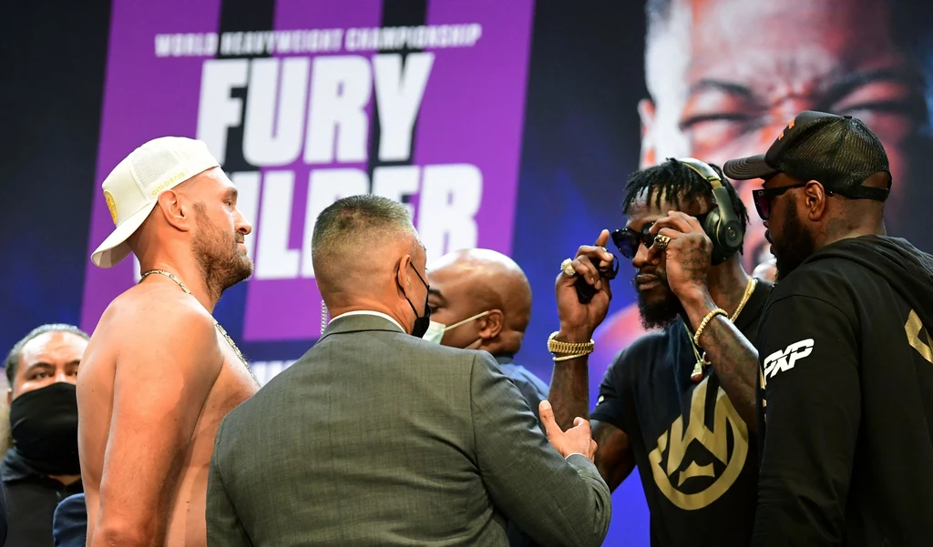 Tyson Fury (pierwszy z lewej) i Deontay Wilder spotkali się na konferencji prasowej Tyson Fury (pierwszy z lewej) i Deontay Wilder spotkali się na konferencji prasowej
