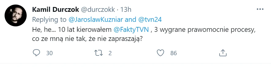 Komentarz Kamila Durczoka pod postem Jarosława Kuźniara Komentarz Kamila Durczoka pod postem Jarosława Kuźniara