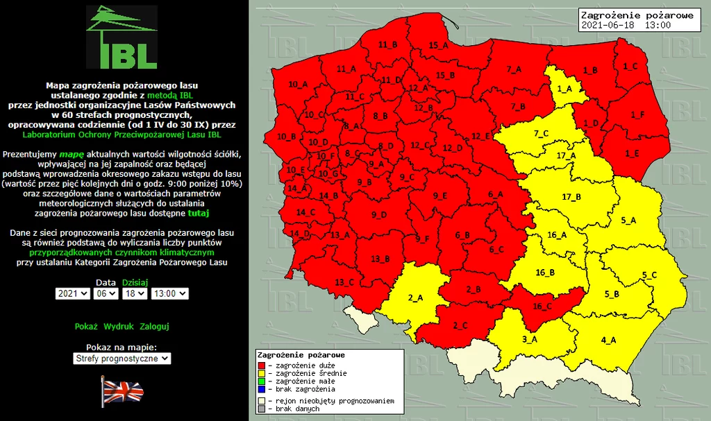 Mapa zagrożenia pożarowego lasu