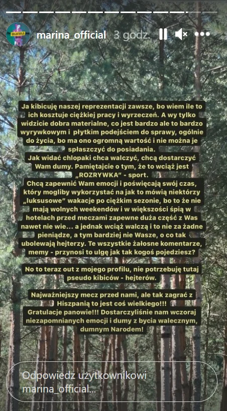 Żona Szczęsnego dodała wymowny wpis /https://www.instagram.com/marina_official/