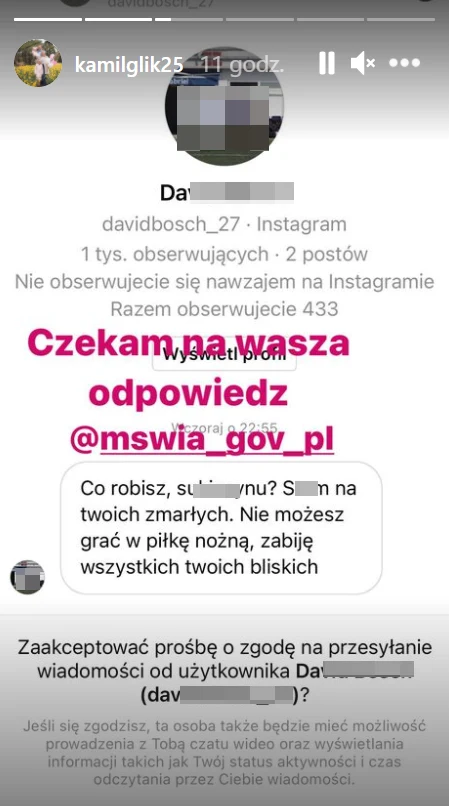 Kamil Glik ujawnił treść szokującej wiadomości /https://www.instagram.com/kamilglik25  Kamil Glik ujawnił treść szokującej wiadomości /https://www.instagram.com/kamilglik25
