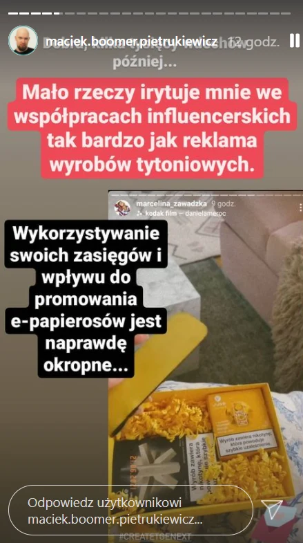 Marketingowiec skomentował post Zawadzkiej, https://www.instagram.com/maciek.boomer.pietrukiewicz/