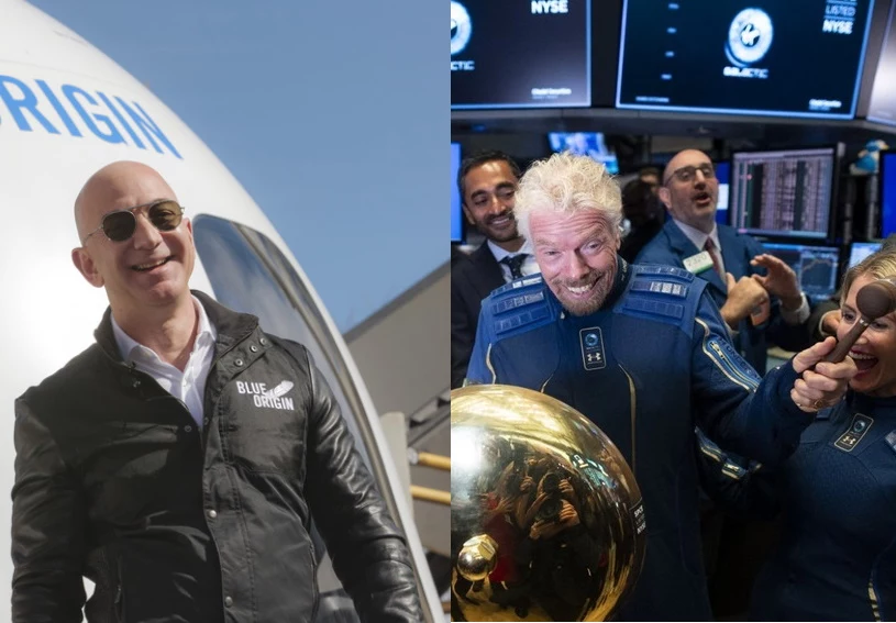 Jeff Bezos (z lewej), założyciel Blue Origin i Richard Branson, założyciel Virgin Galactic