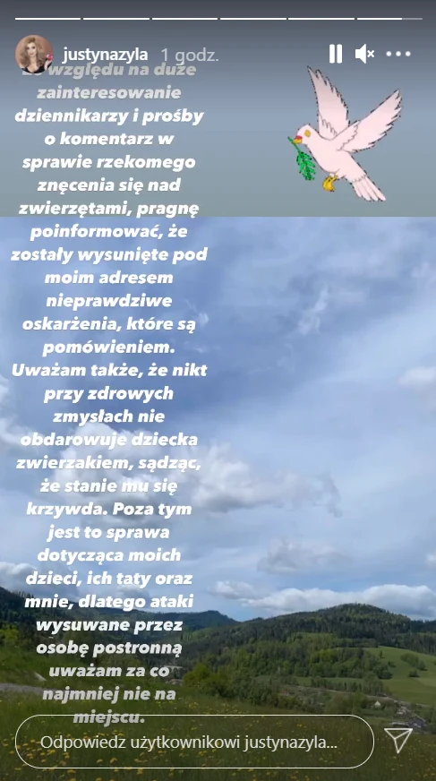 Oficjalny komunikat Justyny Żyły w sprawie oskarżeń Marceliny Ziętek, https://www.instagram.com/justynazyla/