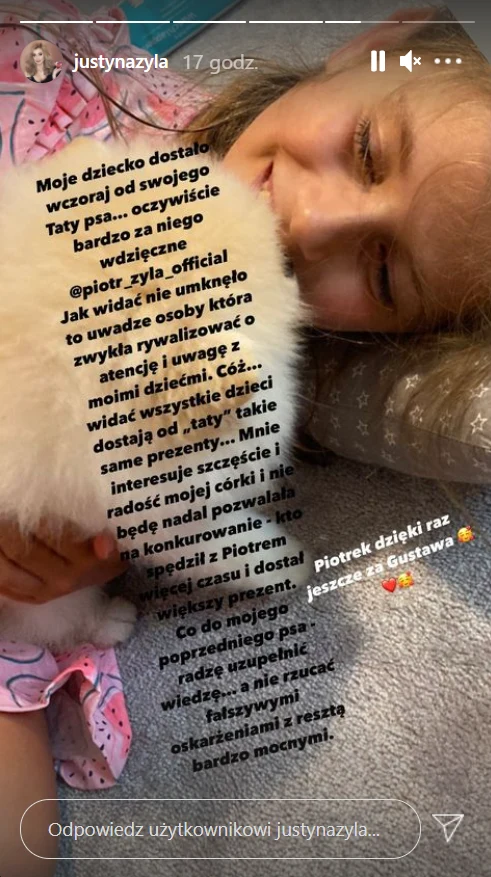 Żyła odpowiada na atak Ziętek, https://www.instagram.com/justynazyla/