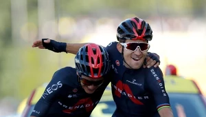 Michał Kwiatkowski (z prawej) i Richard Carapaz podczas zeszłorocznego wyścigu, kiedy Polak wygrał etap