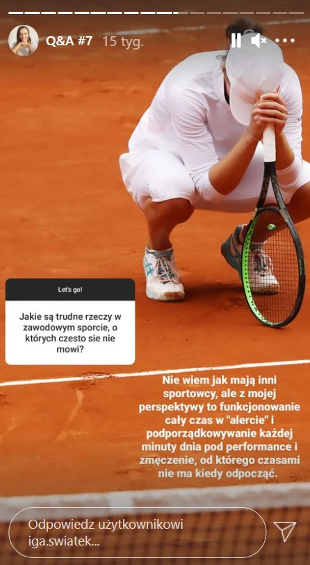 Iga Świątek odpowiedziała na pytanie internauty /https://www.instagram.com/iga.swiatek/ Iga Świątek odpowiedziała na pytanie internauty /https://www.instagram.com/iga.swiatek/
