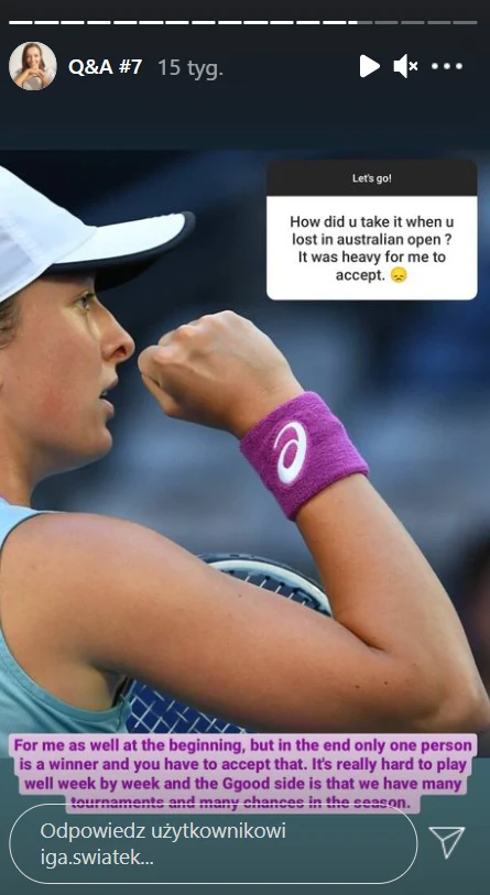 Iga Świątek odpowiedziała na pytanie internauty /https://www.instagram.com/iga.swiatek/