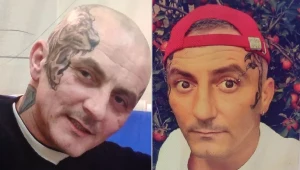 Cecha charakterystyczna to rozległe tatuaże widoczne na głowie, twarzy i szyi poszukiwanego